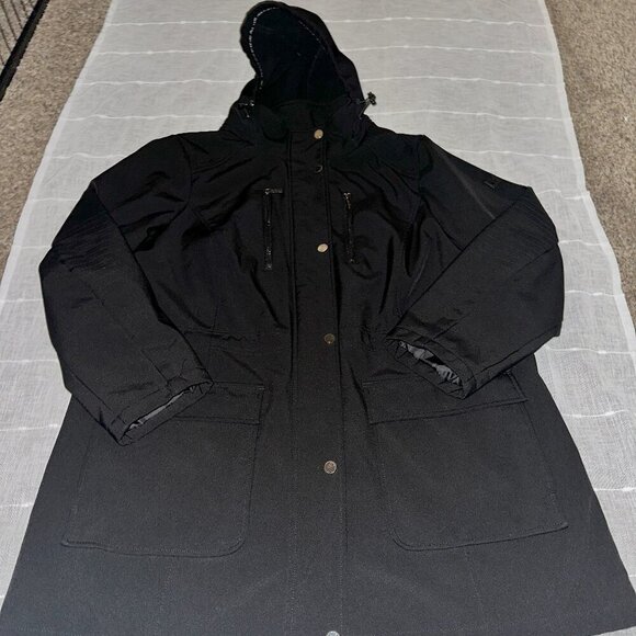 DKNY Women's Hooded Zip-Front Long Anorak Coat 1XL Front Button Close Pockets - Picture 1 of 9